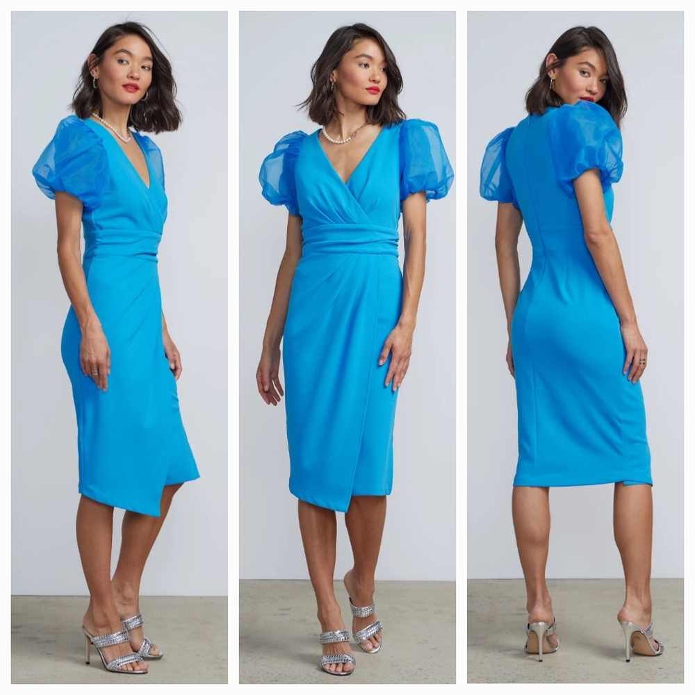UNUSED New York & Company Blue Puff Sleeve Dress Size XL